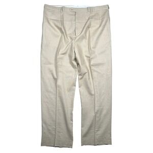 Trust Mens Tan Beige Linen Blend Pleated Dress Pants Size 44x32 Straight Leg